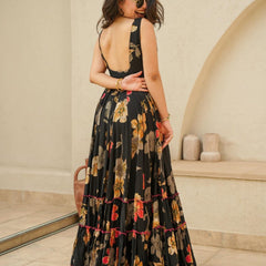 Women Floral Print Fit & Flare Gown