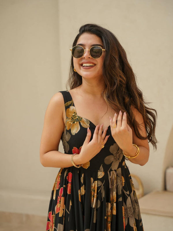 Women Floral Print Fit & Flare Gown