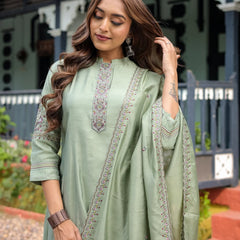 Festive Green Dresses With Sheer Dupatta