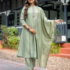 Festive Green Dresses With Sheer Dupatta
