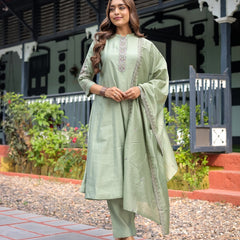 Festive Green Dresses With Sheer Dupatta