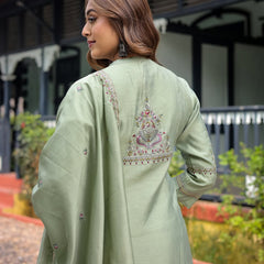 Festive Green Dresses With Sheer Dupatta