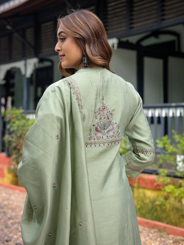 Festive Green Dresses With Sheer Dupatta