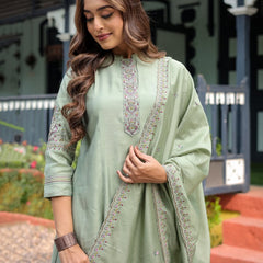 Festive Green Dresses With Sheer Dupatta
