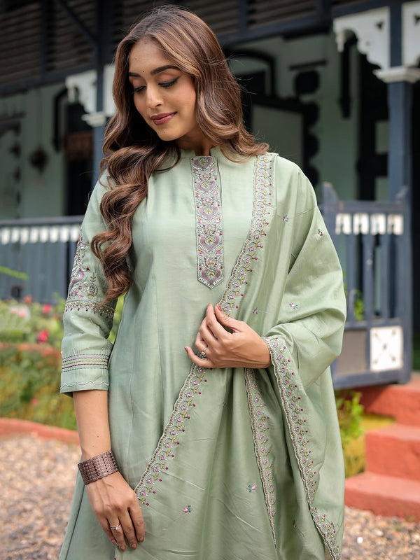 Festive Green Dresses With Sheer Dupatta