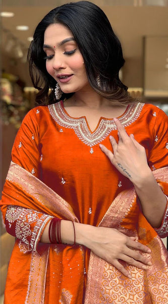 Orange Embroidered Festive Dresses