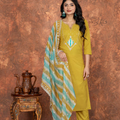 Mustard Embroidered Straight Dresses