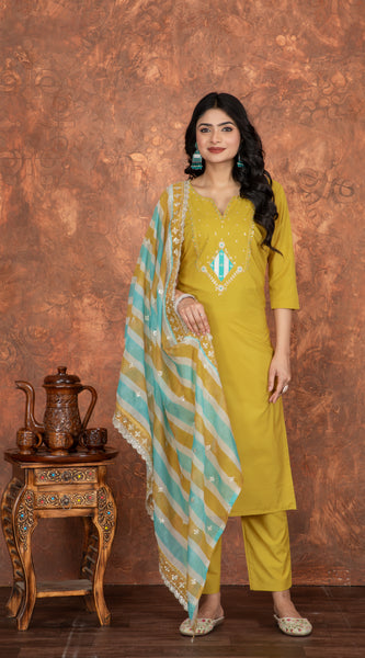 Mustard Embroidered Straight Dresses