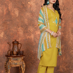 Mustard Embroidered Straight Dresses