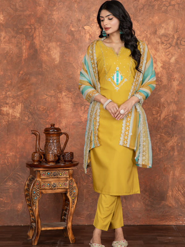 Mustard Embroidered Straight Dresses