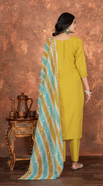 Mustard Embroidered Straight Dresses