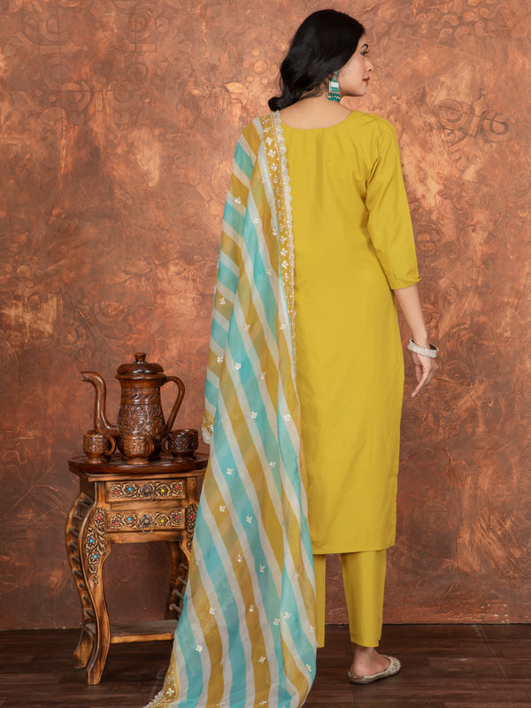 Mustard Embroidered Straight Dresses