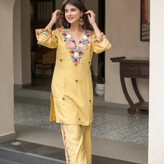 Yellow Embroidered Kurti Palazzo Co-Ord Sets