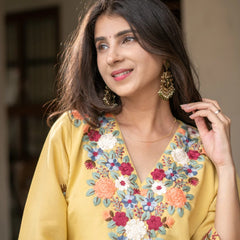 Yellow Embroidered Kurti Palazzo Co-Ord Sets