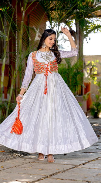 Ivory Mirror Embroidered Jacket Lehenga