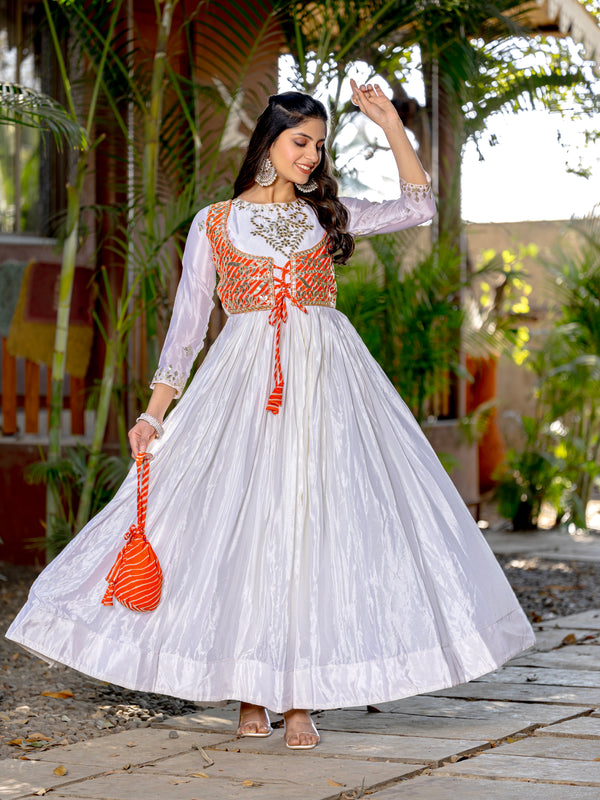 Ivory Mirror Embroidered Jacket Lehenga
