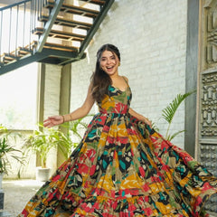Multicolor Rayon Printed Gown