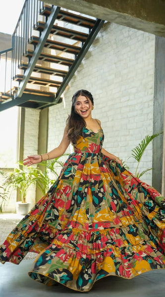 Multicolor Rayon Printed Gown
