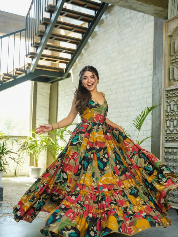Multicolor Rayon Printed Gown