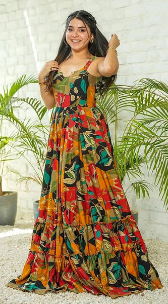 Multicolor Rayon Printed Gown
