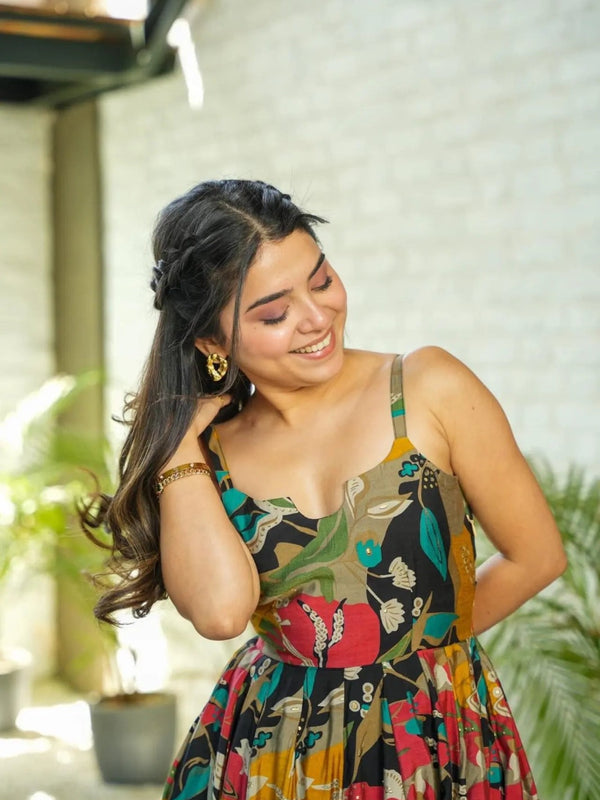 Multicolor Rayon Printed Gown