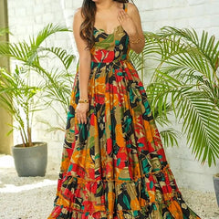 Multicolor Rayon Printed Gown