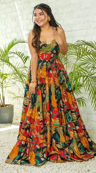 Multicolor Rayon Printed Gown