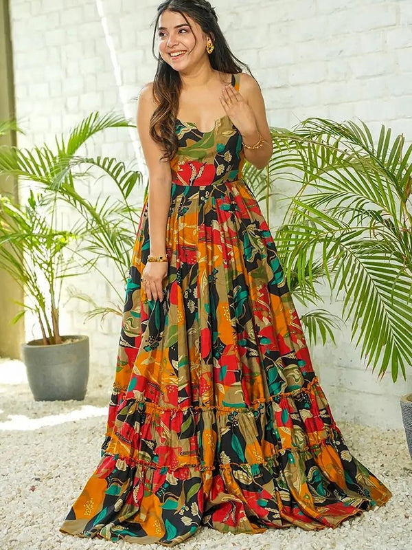Multicolor Rayon Printed Gown