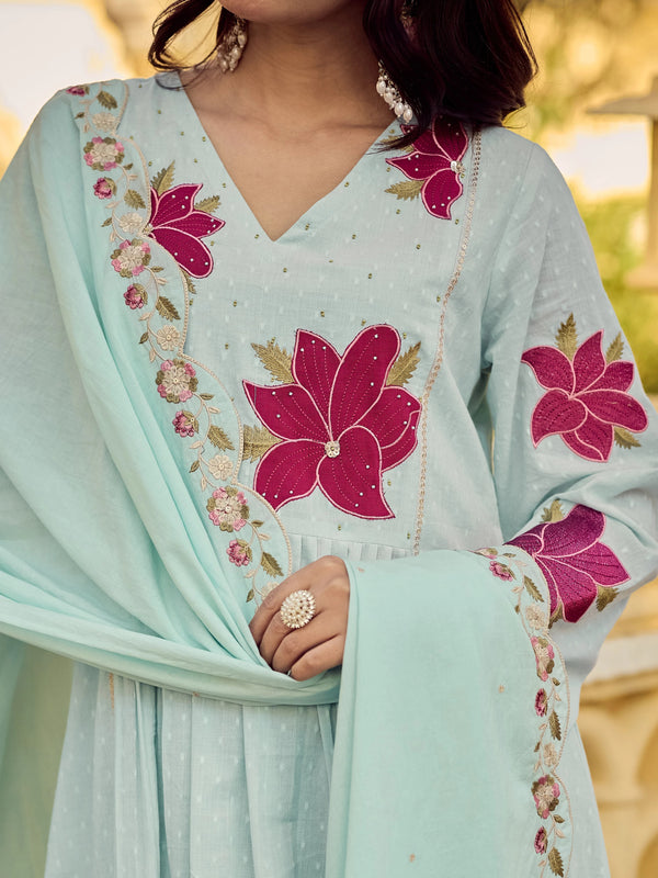 Premium Cotton Butti Kurti Set with Embroidered Dupatta