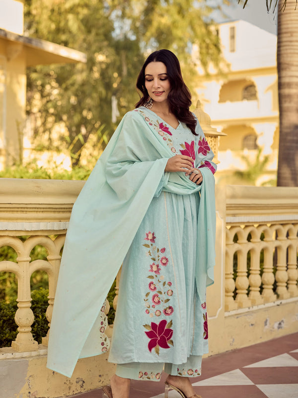Premium Cotton Butti Kurti Set with Embroidered Dupatta