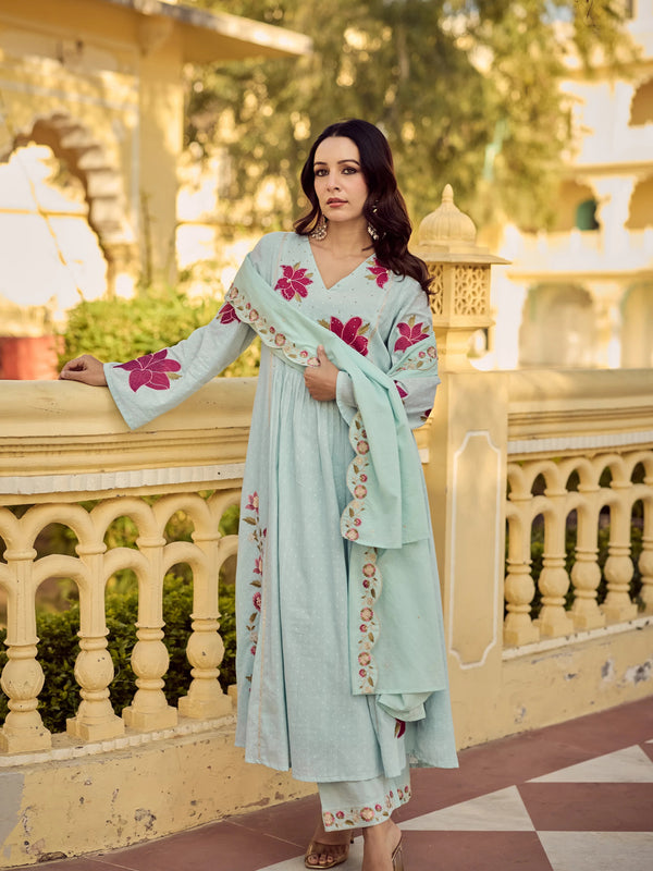 Premium Cotton Butti Kurti Set with Embroidered Dupatta