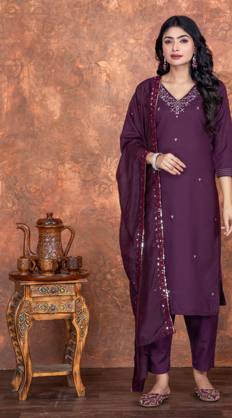 Purple Embroidered  With Mirror WorkDresses