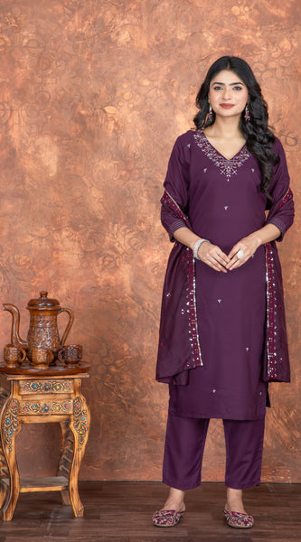 Purple Embroidered  With Mirror WorkDresses