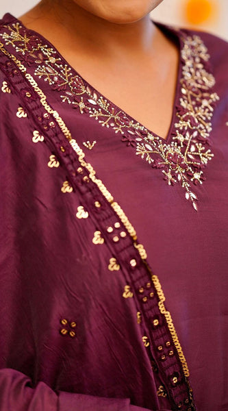 Purple Embroidered  With Mirror WorkDresses