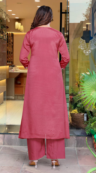 Women’s V-Neck Printed Silk Kurta Set