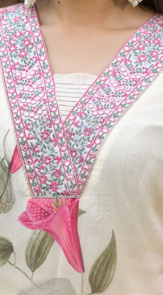 Floral Printed Dresses with Embellished Neckline
