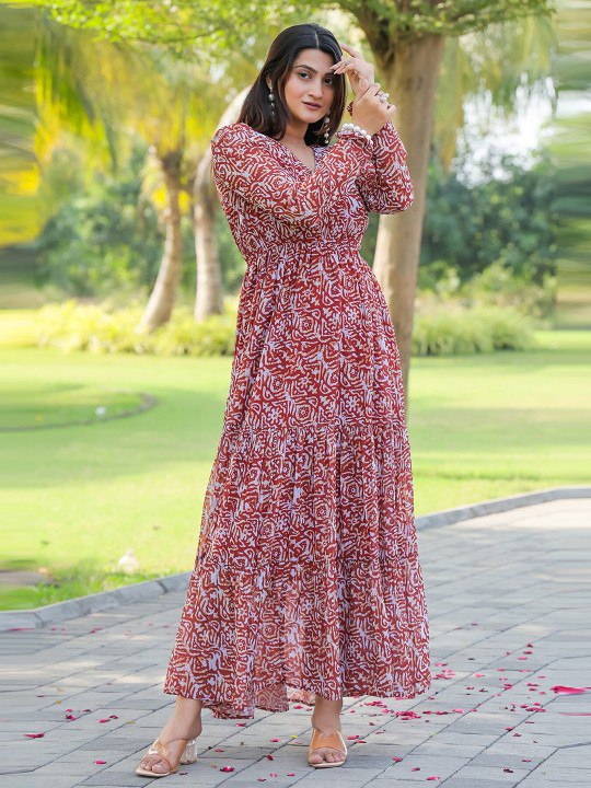 Women Printed Fit & Flare Gown