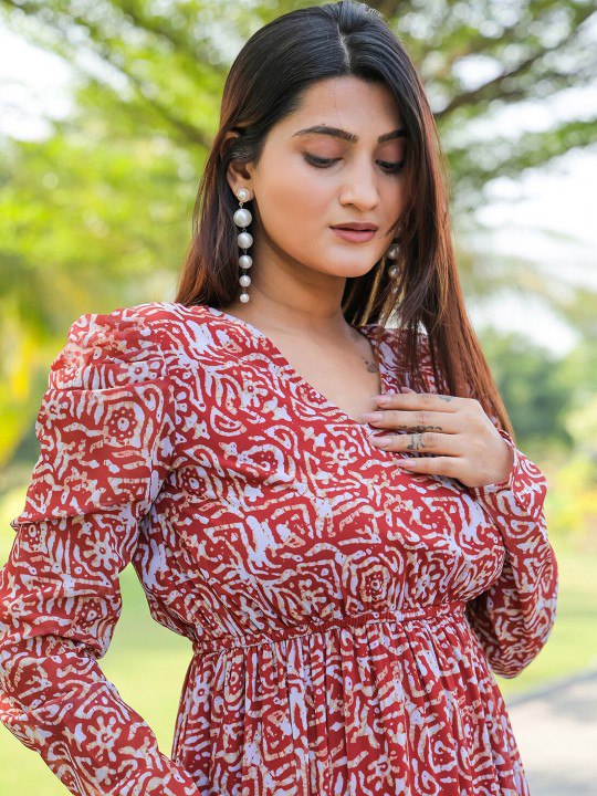 Women Printed Fit & Flare Gown