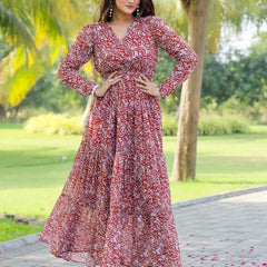 Women Printed Fit & Flare Gown