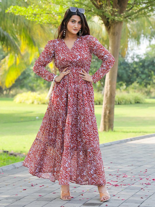 Women Printed Fit & Flare Gown