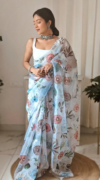 Digital Print With Handwork (KHATLI) Work ON Digital Printed Saree