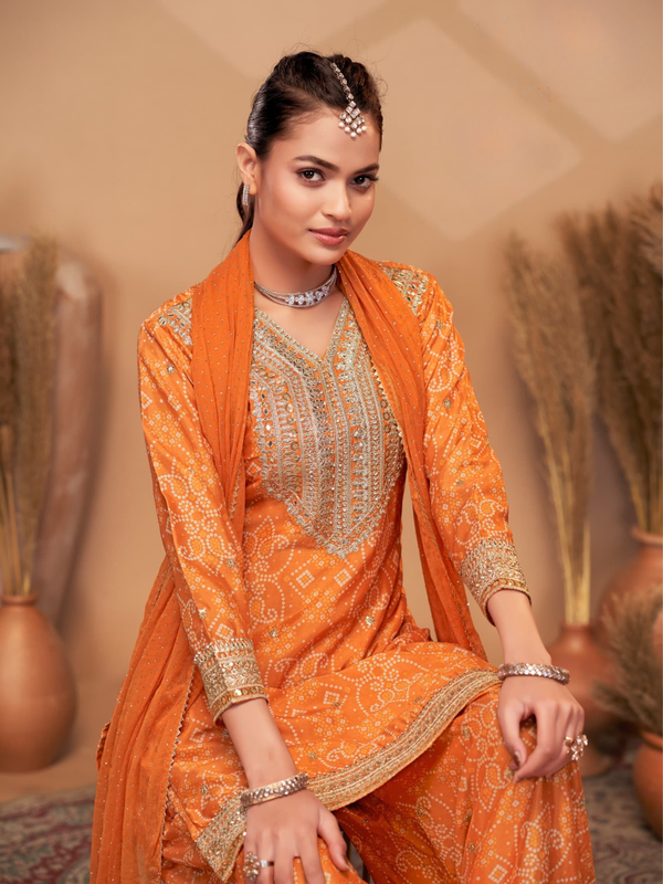 Hand-Embroidered Chinnon ShararaIndo Western