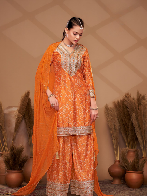 Hand-Embroidered Chinnon ShararaIndo Western