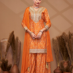 Hand-Embroidered Chinnon ShararaIndo Western