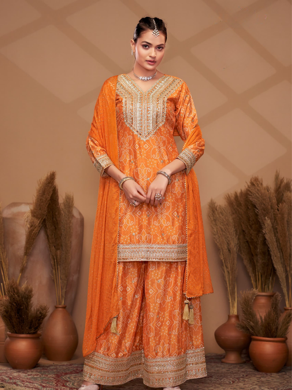 Hand-Embroidered Chinnon ShararaIndo Western
