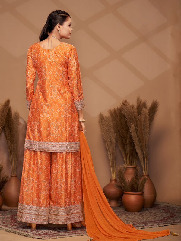 Hand-Embroidered Chinnon ShararaIndo Western