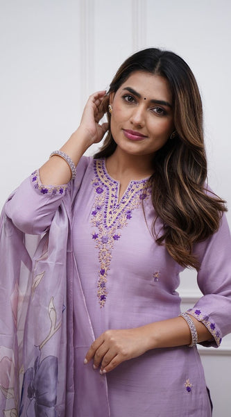 Lavender Embroidered Ethnic Dresses