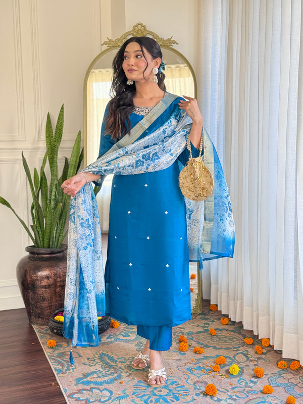 Embroidery Viscose Chanderi Silk Dresses