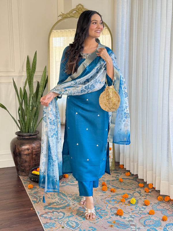 Embroidery Viscose Chanderi Silk Dresses