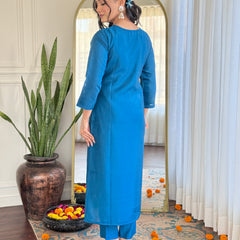 Womens Embroidery Viscose Chanderi Silk Kurta And Pant With Orangza Jaquard Butti Dupatta Set